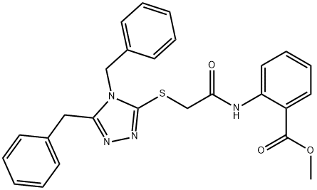 methyl 2-(2-((4,5-dibenzyl-4H-1,2,4-triazol-3-yl)thio)acetamido)benzoate Struktur