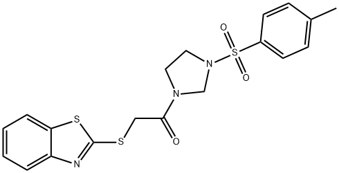 2-(1,3-benzothiazol-2-ylsulfanyl)-1-{3-[(4-methylphenyl)sulfonyl]imidazolidin-1-yl}ethanone Struktur