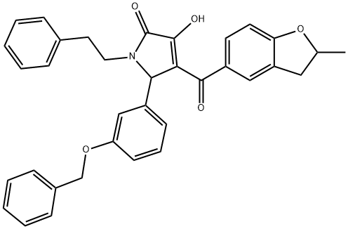 5-(3-(benzyloxy)phenyl)-3-hydroxy-4-(2-methyl-2,3-dihydrobenzofuran-5-carbonyl)-1-phenethyl-1H-pyrrol-2(5H)-one Struktur