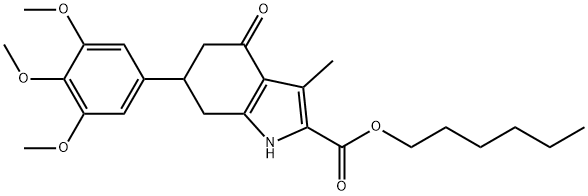 hexyl 3-methyl-4-oxo-6-(3,4,5-trimethoxyphenyl)-4,5,6,7-tetrahydro-1H-indole-2-carboxylate Struktur