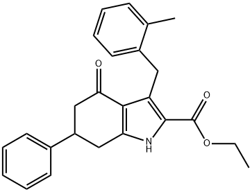 ethyl 3-(2-methylbenzyl)-4-oxo-6-phenyl-4,5,6,7-tetrahydro-1H-indole-2-carboxylate Struktur