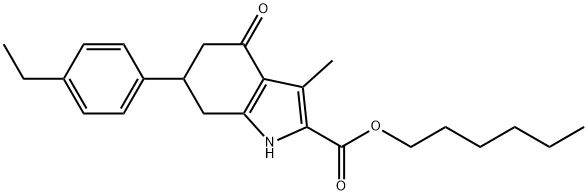 hexyl 6-(4-ethylphenyl)-3-methyl-4-oxo-4,5,6,7-tetrahydro-1H-indole-2-carboxylate Struktur