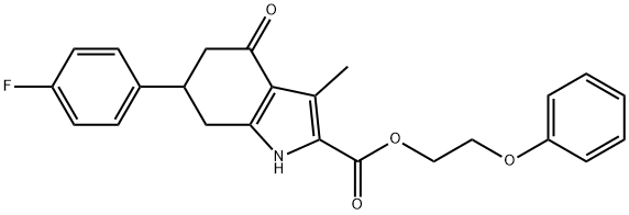 2-phenoxyethyl 6-(4-fluorophenyl)-3-methyl-4-oxo-4,5,6,7-tetrahydro-1H-indole-2-carboxylate Struktur