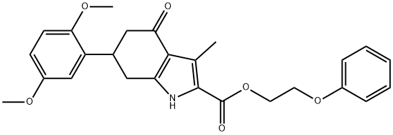 2-phenoxyethyl 6-(2,5-dimethoxyphenyl)-3-methyl-4-oxo-4,5,6,7-tetrahydro-1H-indole-2-carboxylate Struktur