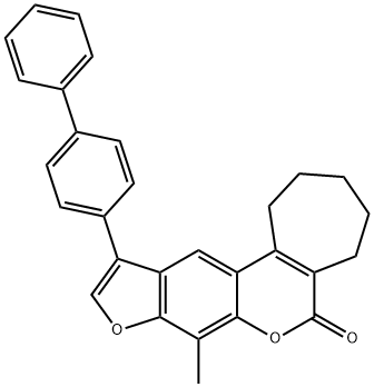 11-([1,1'-biphenyl]-4-yl)-8-methyl-2,3,4,5-tetrahydrocyclohepta[c]furo[3,2-g]chromen-6(1H)-one Struktur