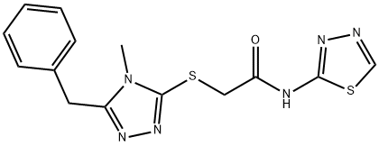 2-[(5-benzyl-4-methyl-4H-1,2,4-triazol-3-yl)thio]-N-(1,3,4-thiadiazol-2-yl)acetamide Struktur