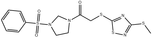 2-{[3-(methylsulfanyl)-1,2,4-thiadiazol-5-yl]sulfanyl}-1-[3-(phenylsulfonyl)imidazolidin-1-yl]ethanone Struktur