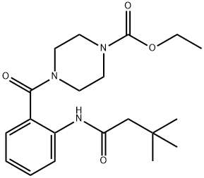 ethyl 4-({2-[(3,3-dimethylbutanoyl)amino]phenyl}carbonyl)piperazine-1-carboxylate Struktur