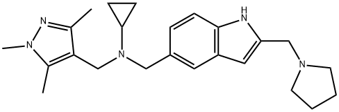 N-((2-(Pyrrolidin-1-ylmethyl)-1H-indol-5-yl)methyl)-N-((1,3,5-trimethyl-1H-pyrazol-4-yl)methyl)cyclopropanamine Struktur