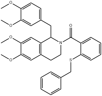 [2-(benzylsulfanyl)phenyl][1-(3,4-dimethoxybenzyl)-6,7-dimethoxy-3,4-dihydroisoquinolin-2(1H)-yl]methanone Struktur