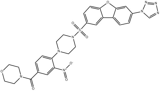 morpholin-4-yl[3-nitro-4-(4-{[7-(1H-tetrazol-1-yl)dibenzo[b,d]furan-2-yl]sulfonyl}piperazin-1-yl)phenyl]methanone Struktur