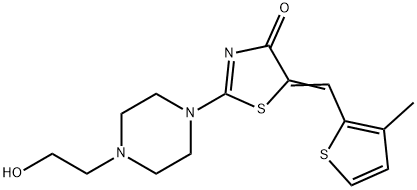 (5Z)-2-[4-(2-hydroxyethyl)piperazin-1-yl]-5-[(3-methylthiophen-2-yl)methylidene]-1,3-thiazol-4(5H)-one Struktur