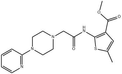 methyl 5-methyl-2-(2-(4-(pyridin-2-yl)piperazin-1-yl)acetamido)thiophene-3-carboxylate Struktur