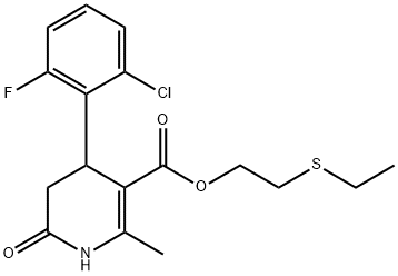 2-(ethylthio)ethyl 4-(2-chloro-6-fluorophenyl)-2-methyl-6-oxo-1,4,5,6-tetrahydropyridine-3-carboxylate Struktur