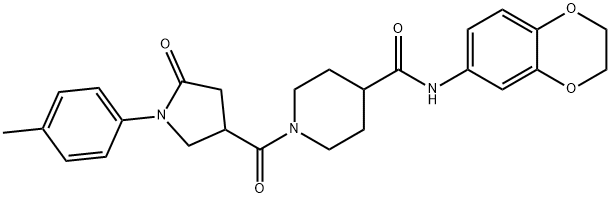 N-(2,3-dihydro-1,4-benzodioxin-6-yl)-1-{[1-(4-methylphenyl)-5-oxopyrrolidin-3-yl]carbonyl}piperidine-4-carboxamide Struktur