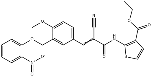 (E)-ethyl 2-(2-cyano-3-(4-methoxy-3-((2-nitrophenoxy)methyl)phenyl)acrylamido)thiophene-3-carboxylate Struktur