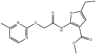 methyl 5-ethyl-2-(2-((4-methylpyrimidin-2-yl)thio)acetamido)thiophene-3-carboxylate Struktur