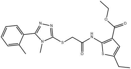 ethyl 5-ethyl-2-(2-((4-methyl-5-(o-tolyl)-4H-1,2,4-triazol-3-yl)thio)acetamido)thiophene-3-carboxylate Struktur