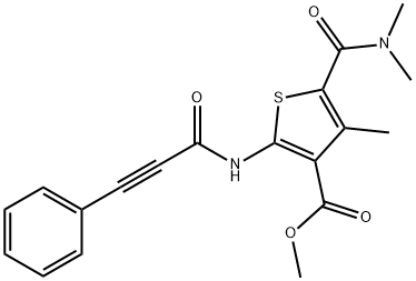 methyl 5-(dimethylcarbamoyl)-4-methyl-2-(3-phenylpropiolamido)thiophene-3-carboxylate Struktur