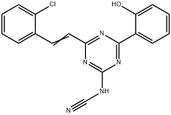 N-(6-((E)-2-chlorostyryl)-4-(2-hydroxyphenyl)-1,3,5-triazin-2(1H)-ylidene)cyanamide Struktur