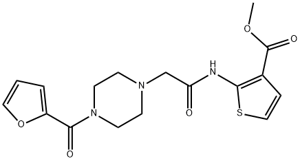 methyl 2-(2-(4-(furan-2-carbonyl)piperazin-1-yl)acetamido)thiophene-3-carboxylate Struktur