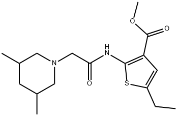 methyl 2-(2-(3,5-dimethylpiperidin-1-yl)acetamido)-5-ethylthiophene-3-carboxylate Struktur