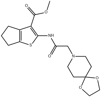 methyl 2-(2-(1,4-dioxa-8-azaspiro[4.5]decan-8-yl)acetamido)-5,6-dihydro-4H-cyclopenta[b]thiophene-3-carboxylate Struktur