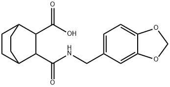 3-((benzo[d][1,3]dioxol-5-ylmethyl)carbamoyl)bicyclo[2.2.2]octane-2-carboxylic acid Struktur