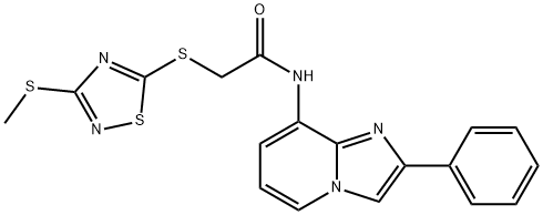 2-{[3-(methylsulfanyl)-1,2,4-thiadiazol-5-yl]sulfanyl}-N-(2-phenylimidazo[1,2-a]pyridin-8-yl)acetamide Struktur