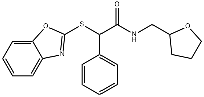 2-(1,3-benzoxazol-2-ylsulfanyl)-2-phenyl-N-(tetrahydrofuran-2-ylmethyl)acetamide Struktur