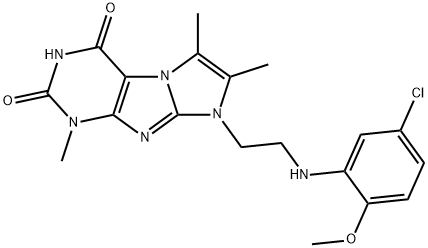 8-{2-[(5-chloro-2-methoxyphenyl)amino]ethyl}-4-hydroxy-1,6,7-trimethyl-1H-imidazo[2,1-f]purin-2(8H)-one Struktur