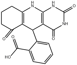 2-(2,4-dihydroxy-6-oxo-5,6,7,8,9,10-hexahydropyrimido[4,5-b]quinolin-5-yl)benzoic acid Struktur