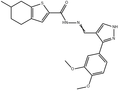 (E)-N'-((3-(3,4-dimethoxyphenyl)-1H-pyrazol-4-yl)methylene)-6-methyl-4,5,6,7-tetrahydrobenzo[b]thiophene-2-carbohydrazide Struktur