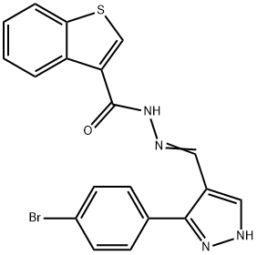 (E)-N'-((3-(4-bromophenyl)-1H-pyrazol-4-yl)methylene)benzo[b]thiophene-3-carbohydrazide Struktur