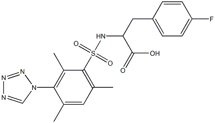 3-(4-fluorophenyl)-2-(2,4,6-trimethyl-3-(1H-tetrazol-1-yl)phenylsulfonamido)propanoic acid Struktur