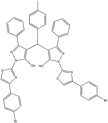 4,4'-[(4-methylphenyl)methylene]bis{1-[4-(4-bromophenyl)-1,3-thiazol-2-yl]-3-phenyl-1H-pyrazol-5-ol} Structure