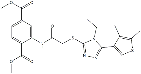 dimethyl 2-(2-((5-(4,5-dimethylthiophen-3-yl)-4-ethyl-4H-1,2,4-triazol-3-yl)thio)acetamido)terephthalate Struktur