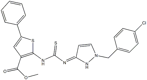 methyl 2-(3-(1-(4-chlorobenzyl)-1H-pyrazol-3(2H)-ylidene)thioureido)-5-phenylthiophene-3-carboxylate Struktur