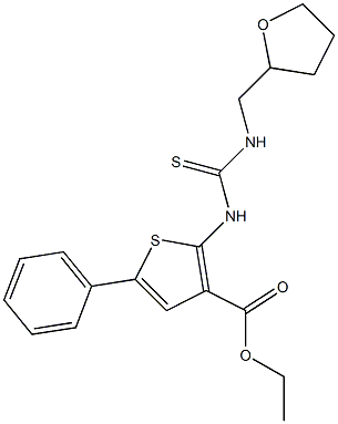 ethyl 5-phenyl-2-(3-((tetrahydrofuran-2-yl)methyl)thioureido)thiophene-3-carboxylate Struktur