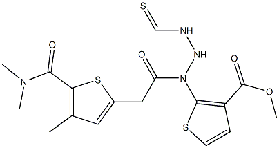 methyl 5-(dimethylcarbamoyl)-4-methyl-2-(2-(2-(thiophen-2-yl)acetyl)hydrazinecarbothioamido)thiophene-3-carboxylate Struktur