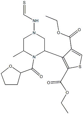 diethyl 3-methyl-5-(4-(tetrahydrofuran-2-carbonyl)piperazine-1-carbothioamido)thiophene-2,4-dicarboxylate Struktur