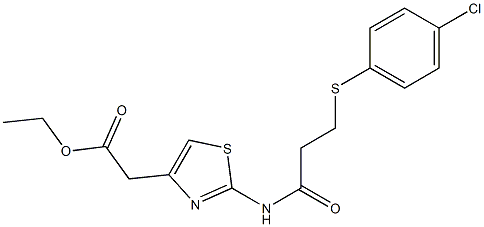 ethyl 2-(2-(3-((4-chlorophenyl)thio)propanamido)thiazol-4-yl)acetate Struktur