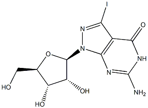 6-Amino-3-iodo-1-(beta-D-ribofuranosyl)-1H-pyrazolo[3,4-d]pyrimidin-4(5H)-one Struktur