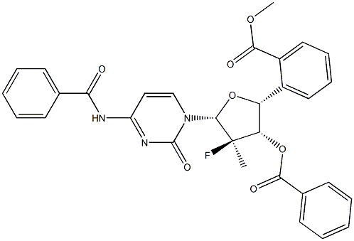 [(2R,3S,4R,5R)-5-(4-benzamido-2-oxo-1,2-dihydropyrimidin-1-yl)-3-(benzoyloxy)-4-fluoro-4-methyloxolan-2-yl]methyl benzoate Struktur