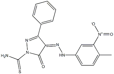 4-[(4-methyl-3-nitrophenyl)hydrazono]-5-oxo-3-phenyl-4,5-dihydro-1H-pyrazole-1-carbothioamide Struktur