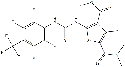 methyl 5-(dimethylcarbamoyl)-4-methyl-2-(3-(2,3,5,6-tetrafluoro-4-(trifluoromethyl)phenyl)thioureido)thiophene-3-carboxylate Struktur