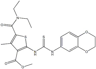 methyl 5-(diethylcarbamoyl)-2-(3-(2,3-dihydrobenzo[b][1,4]dioxin-6-yl)thioureido)-4-methylthiophene-3-carboxylate Struktur