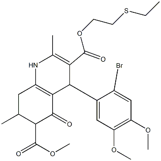 3-(2-(ethylthio)ethyl) 6-methyl 4-(2-bromo-4,5-dimethoxyphenyl)-2,7-dimethyl-5-oxo-1,4,5,6,7,8-hexahydroquinoline-3,6-dicarboxylate Struktur