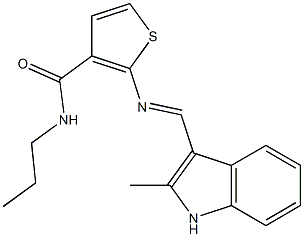 (E)-2-(((2-methyl-1H-indol-3-yl)methylene)amino)-N-propylthiophene-3-carboxamide Struktur