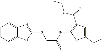 ethyl 2-(2-(benzo[d]oxazol-2-ylthio)acetamido)-5-ethylthiophene-3-carboxylate Struktur